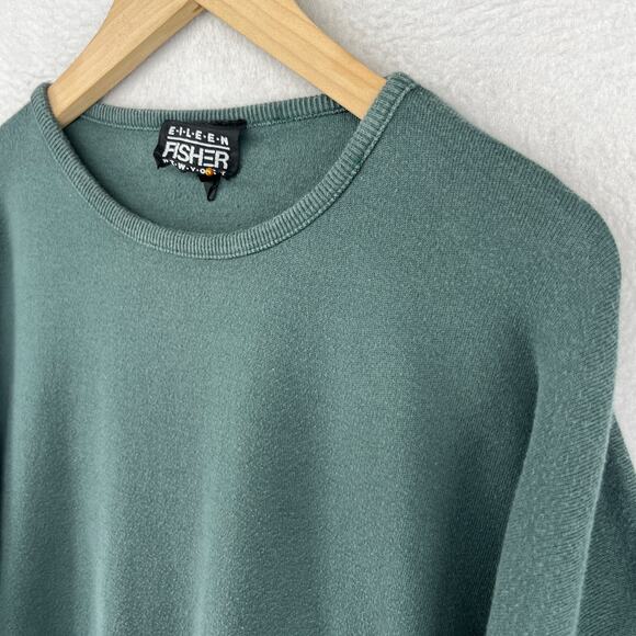 Vintage EILEEN FISHER Sweater Size 2 Cotton Oversized Jumper Pullover Green USA - Picture 2 of 14